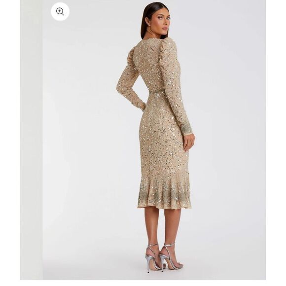 MAC DUGGAL Sequin Dress with Embellished Hemline and Belt size 16 NWT - Picture 3 of 8